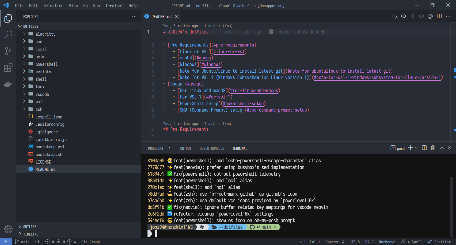 screenshot of jonz94's vscode